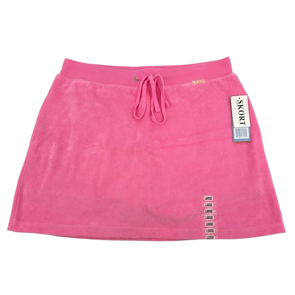 NWT Vintage Y2K New York Laundry Pink Terry Cloth Skort with Tie Waist Large